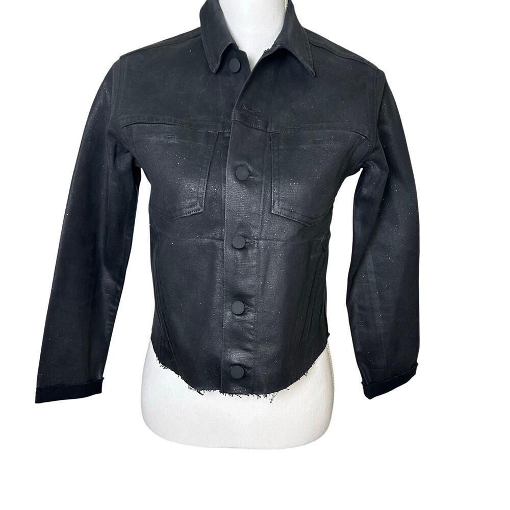 L'Agence Janelle black with silver glitter saturated coated denim jacket size S